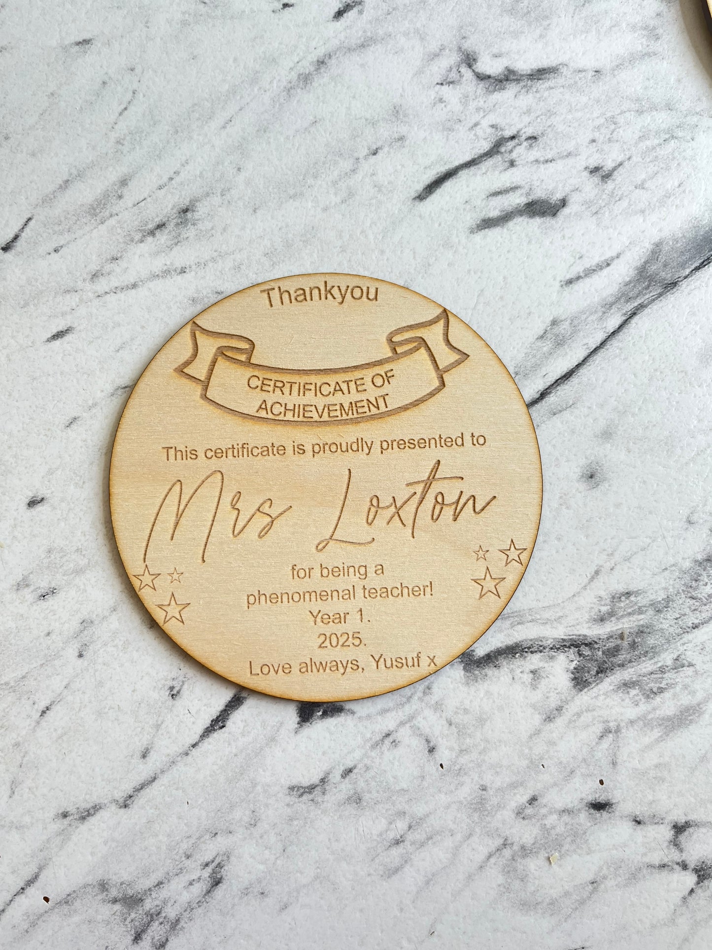 Teachers wooden certificates