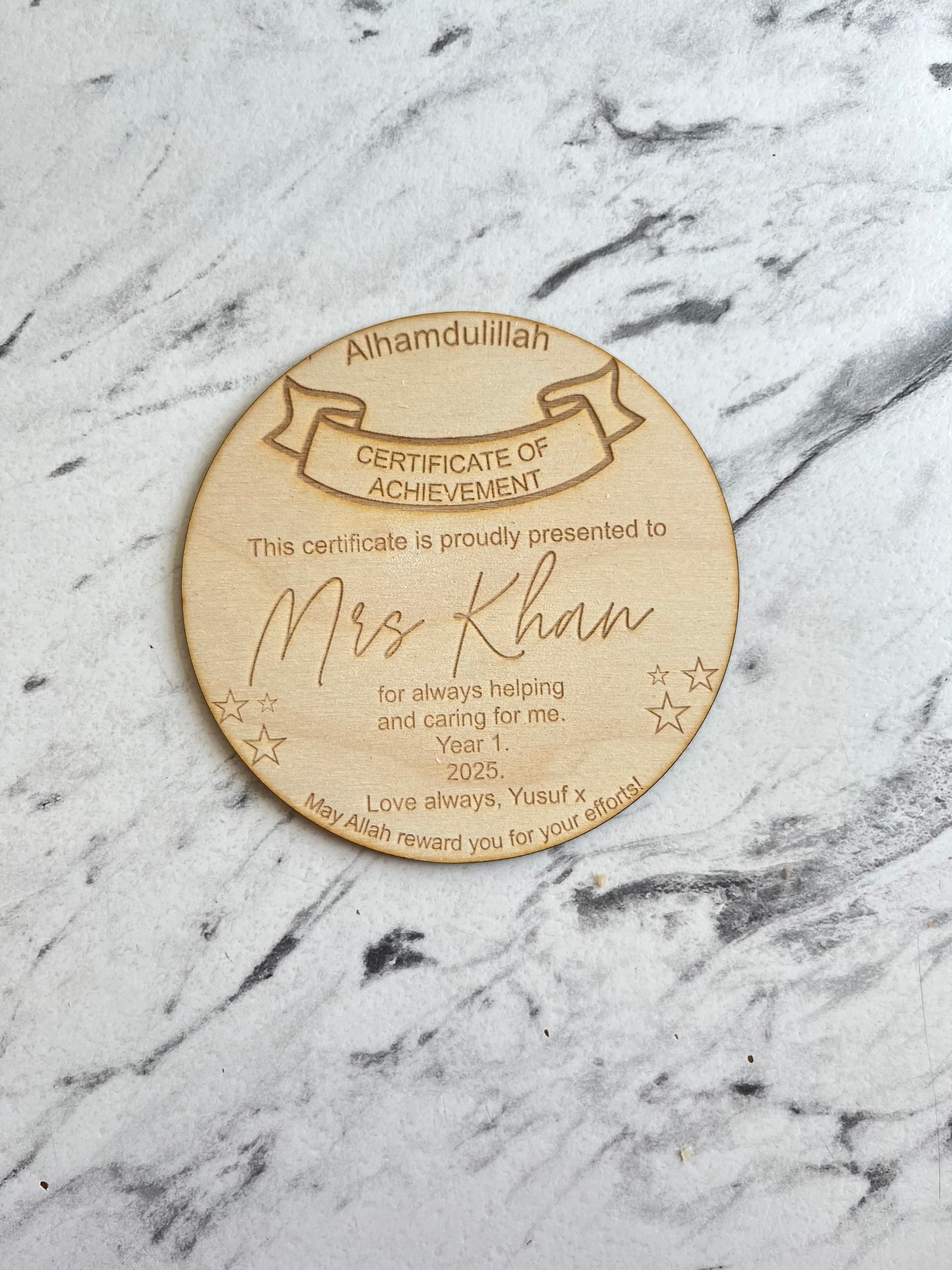 Teachers wooden certificates
