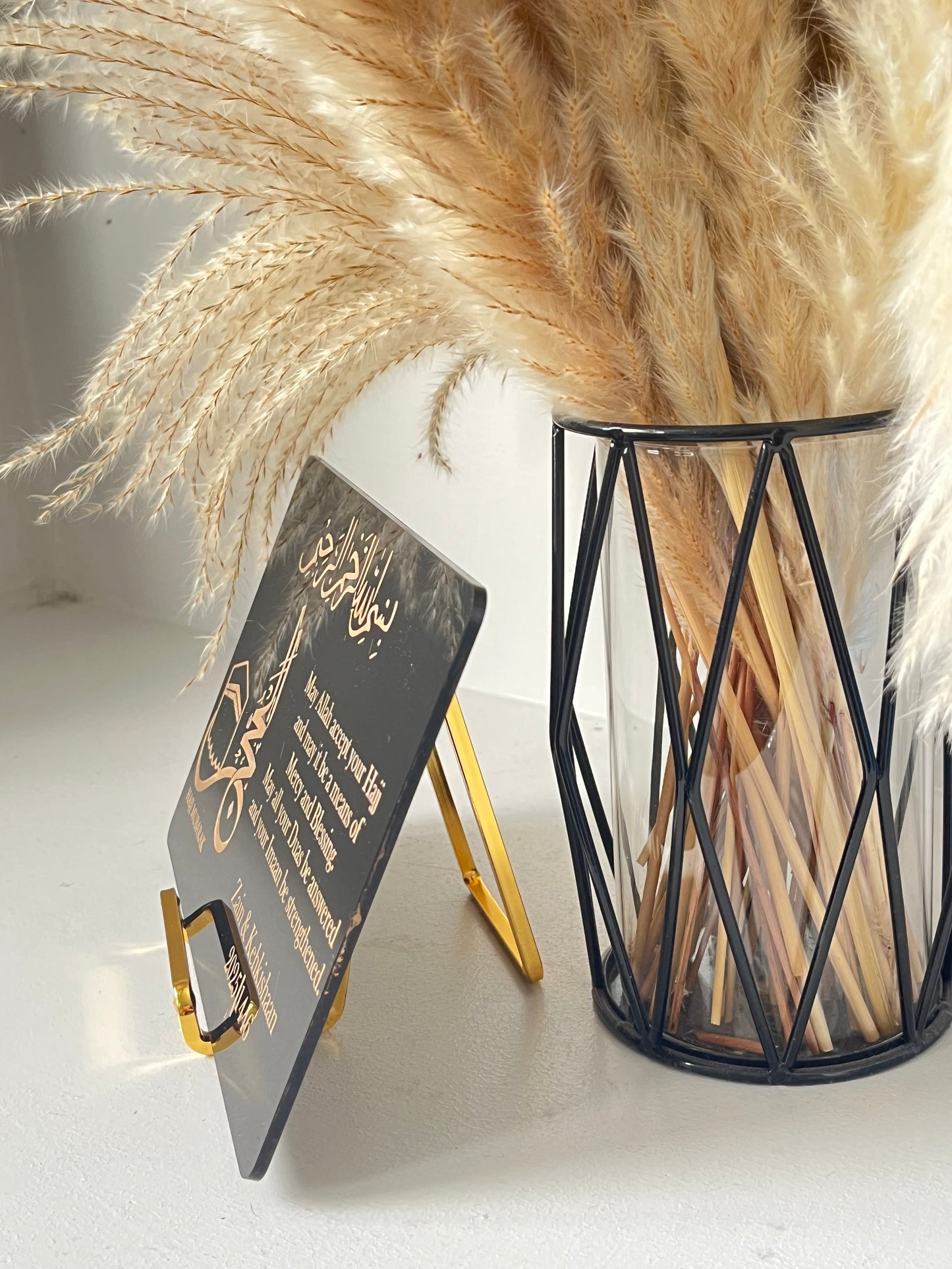 Hajj plaque with gold stand