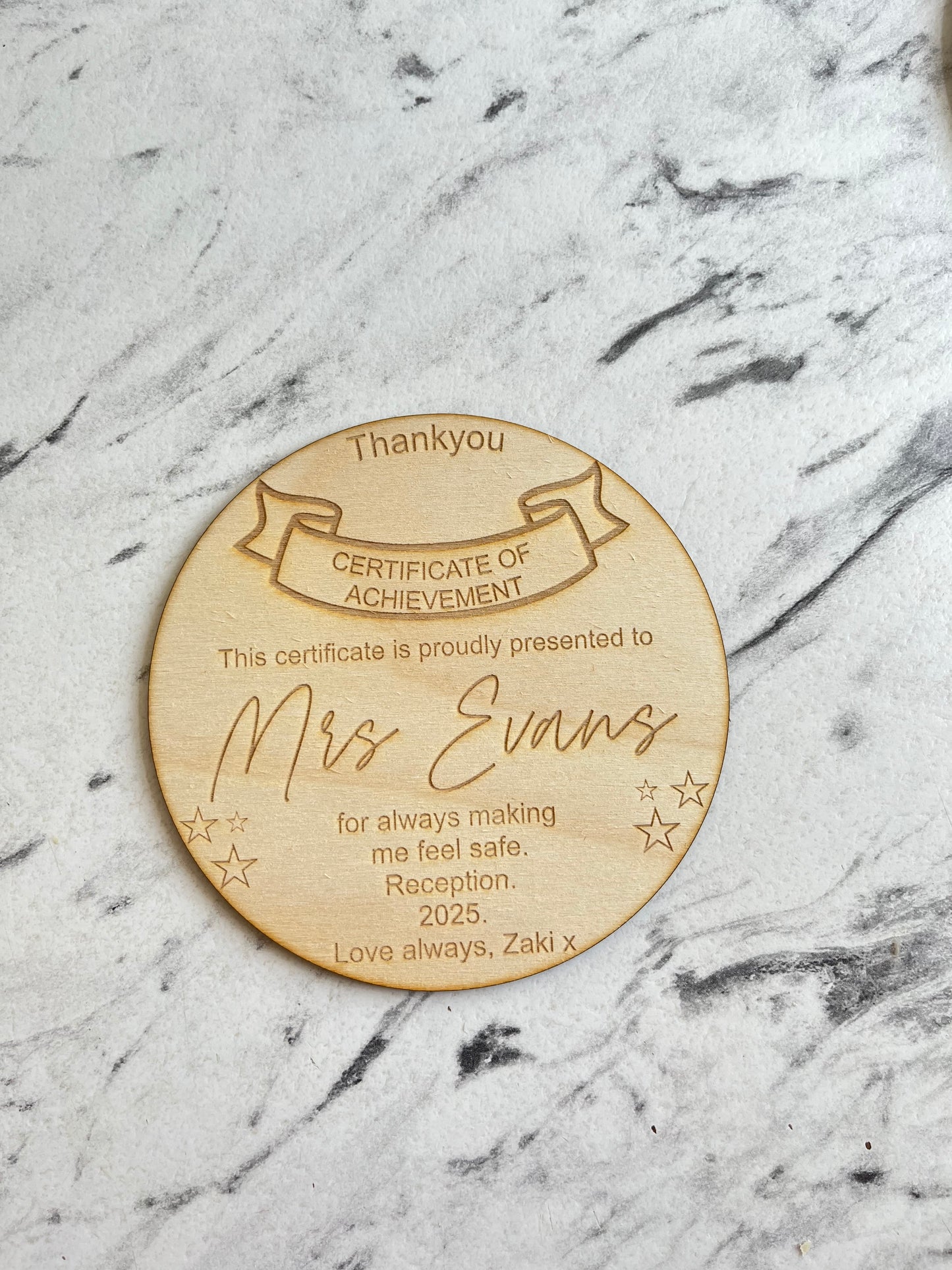Teachers wooden certificates