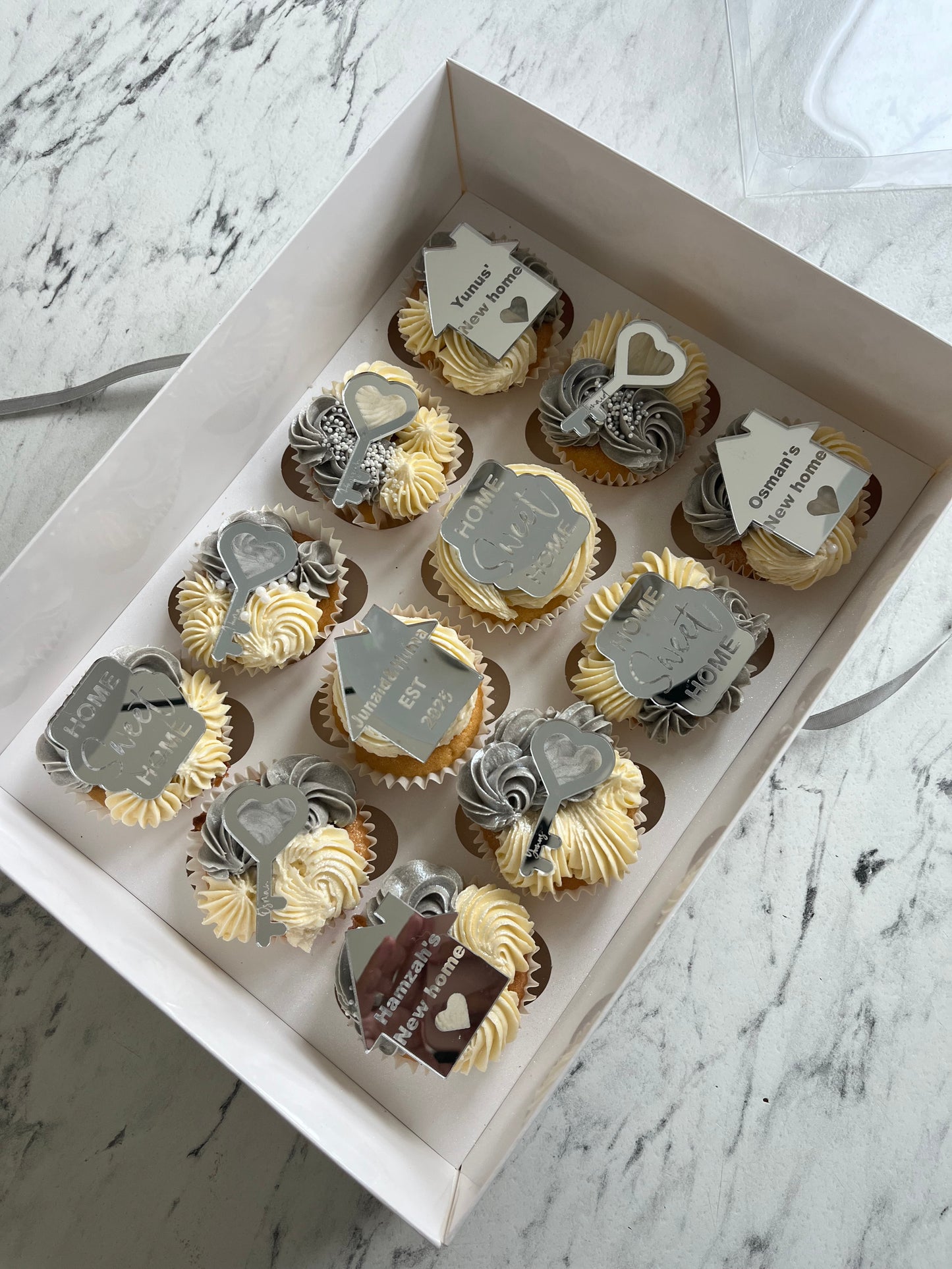 Engraved new home cupcake discs