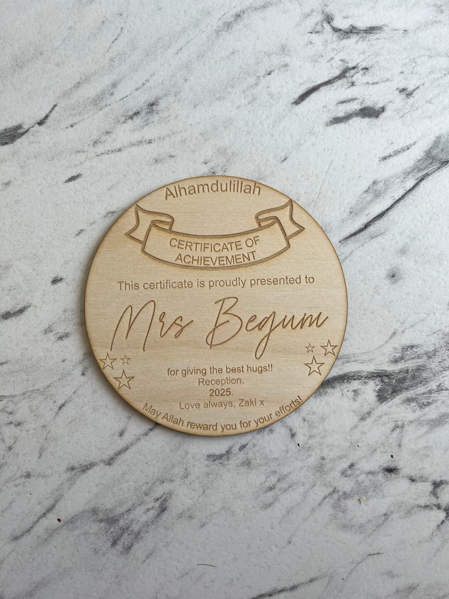 Teachers wooden certificates