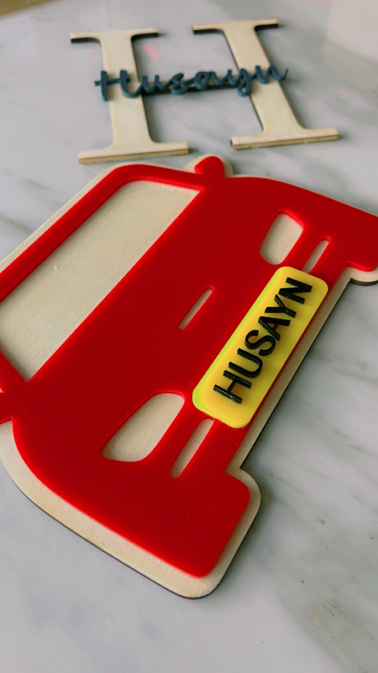 Personalised triple layered car decor