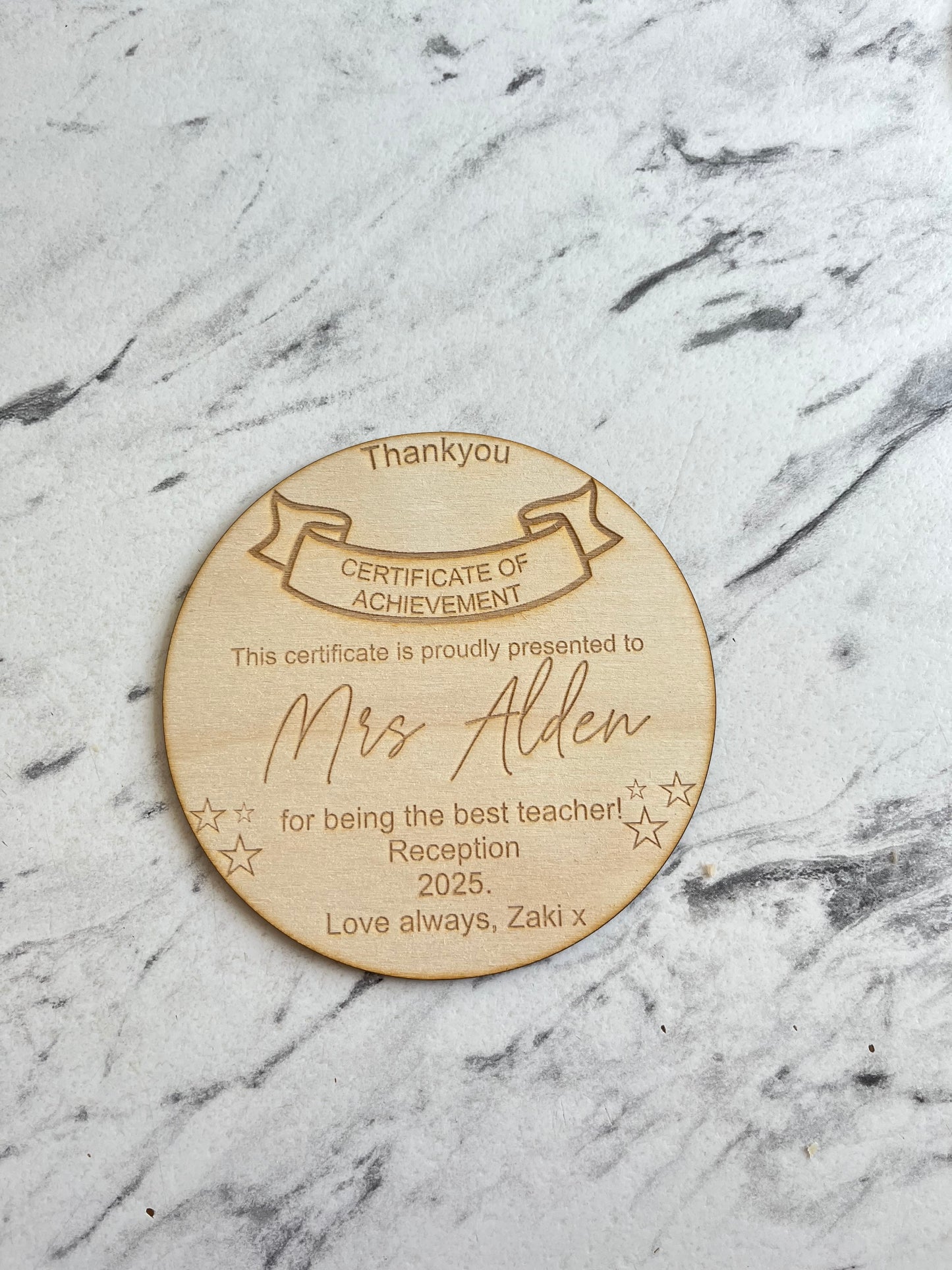 Teachers wooden certificates
