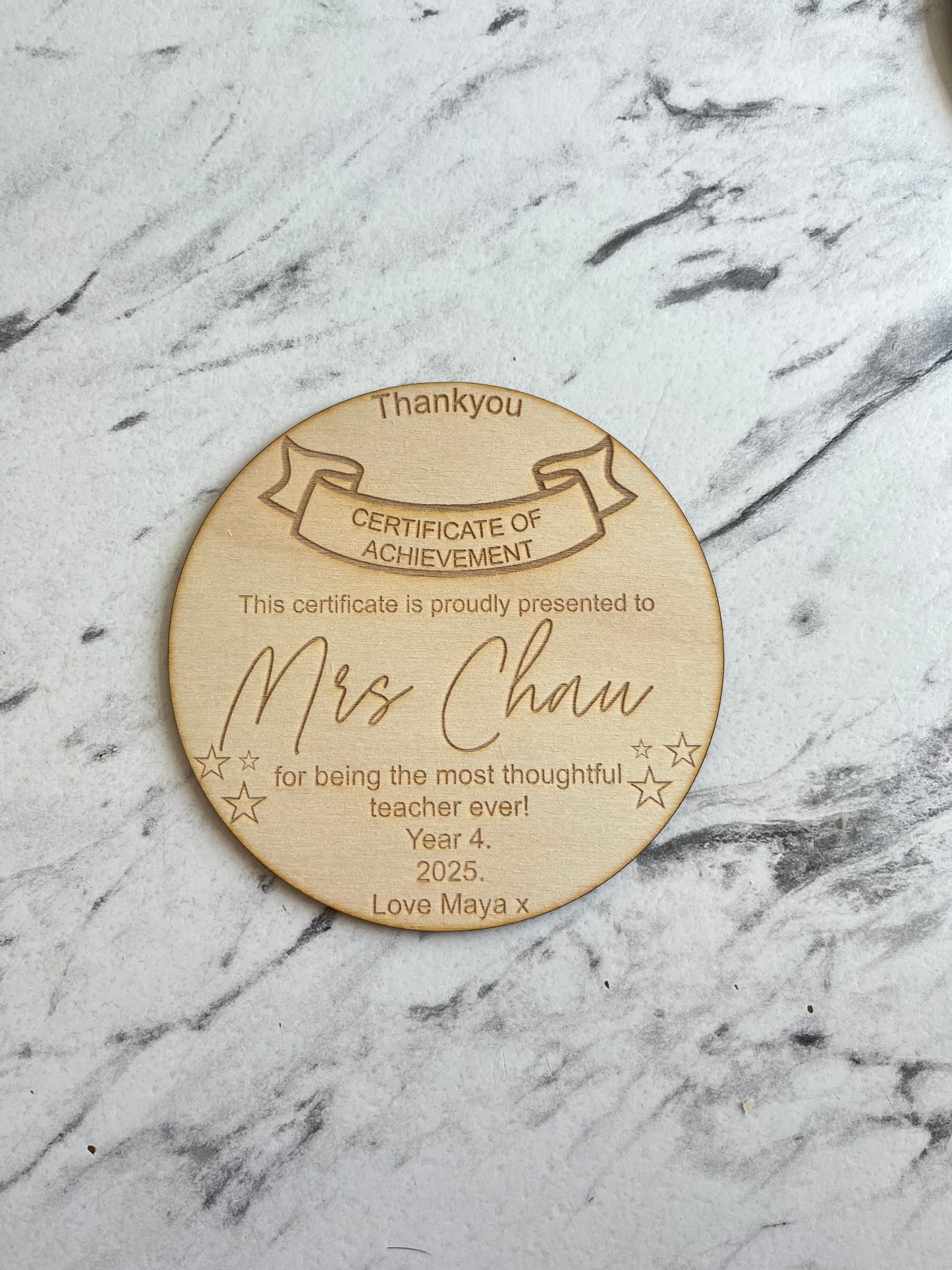 Teachers wooden certificates