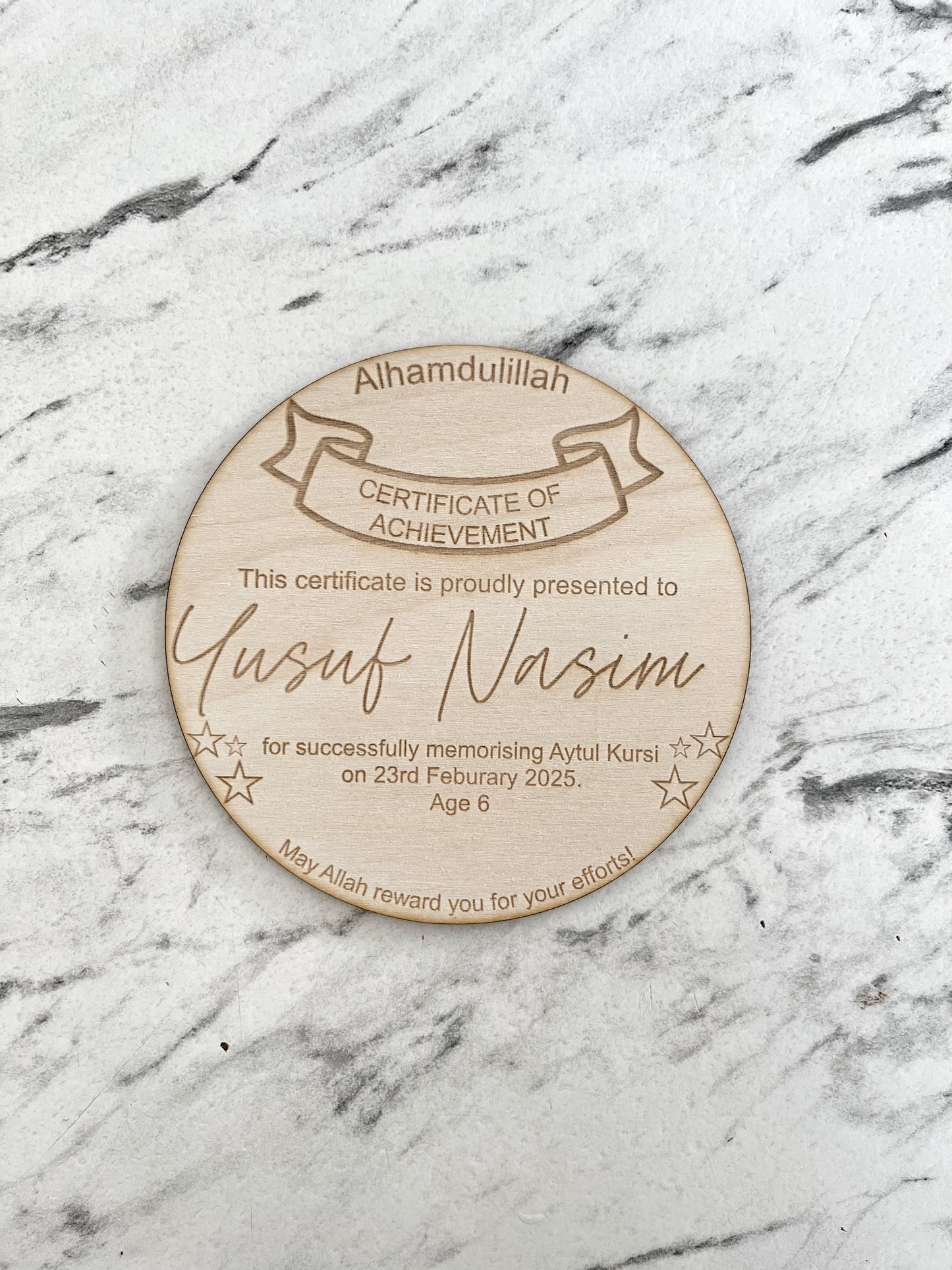 Personalised wooden keepsake certificates