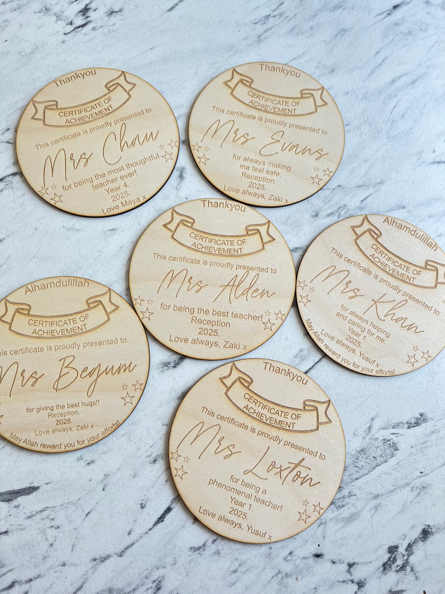Teachers wooden certificates