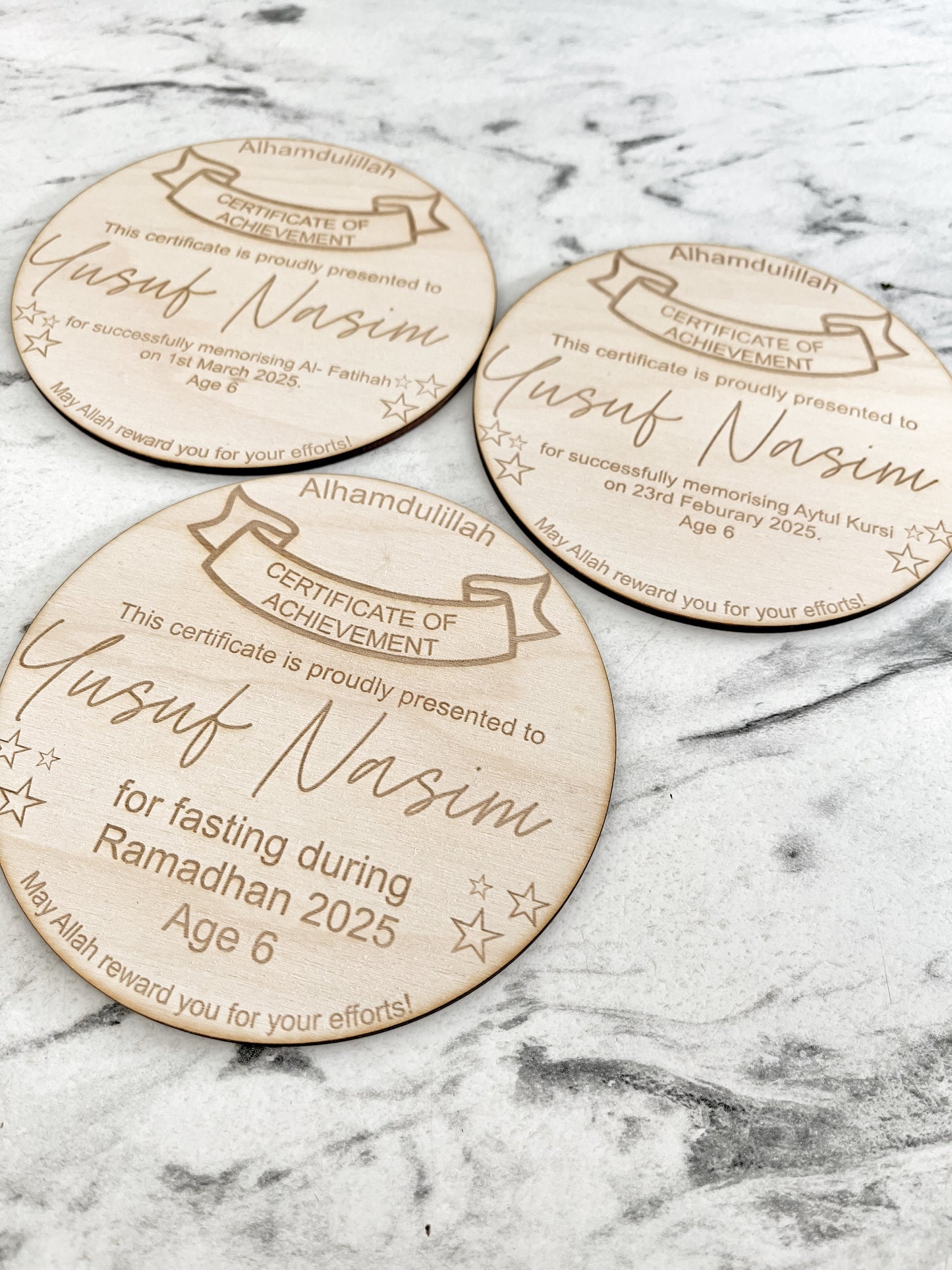 Personalised wooden keepsake certificates