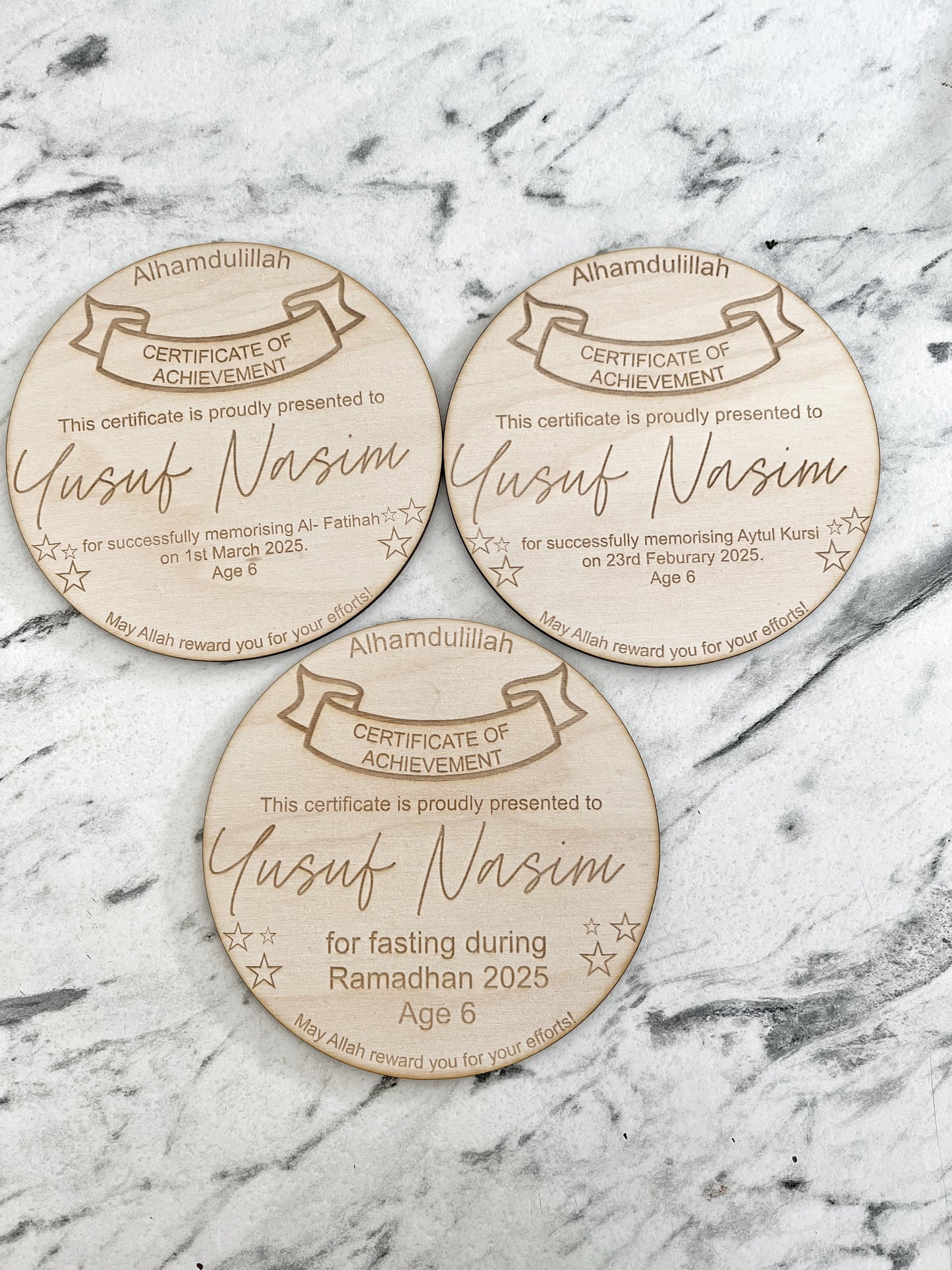 Personalised wooden keepsake certificates