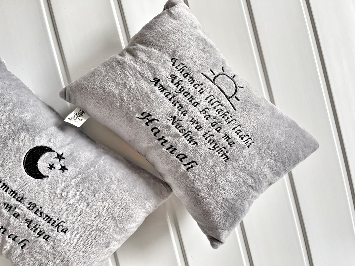 Waking up & Sleeping Dua duo personalised cushions