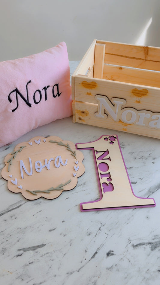 Double layered age and name sign
