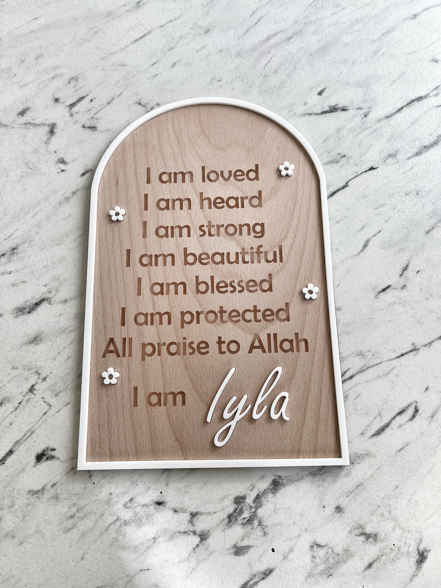 Personalised floral affirmation arch with border