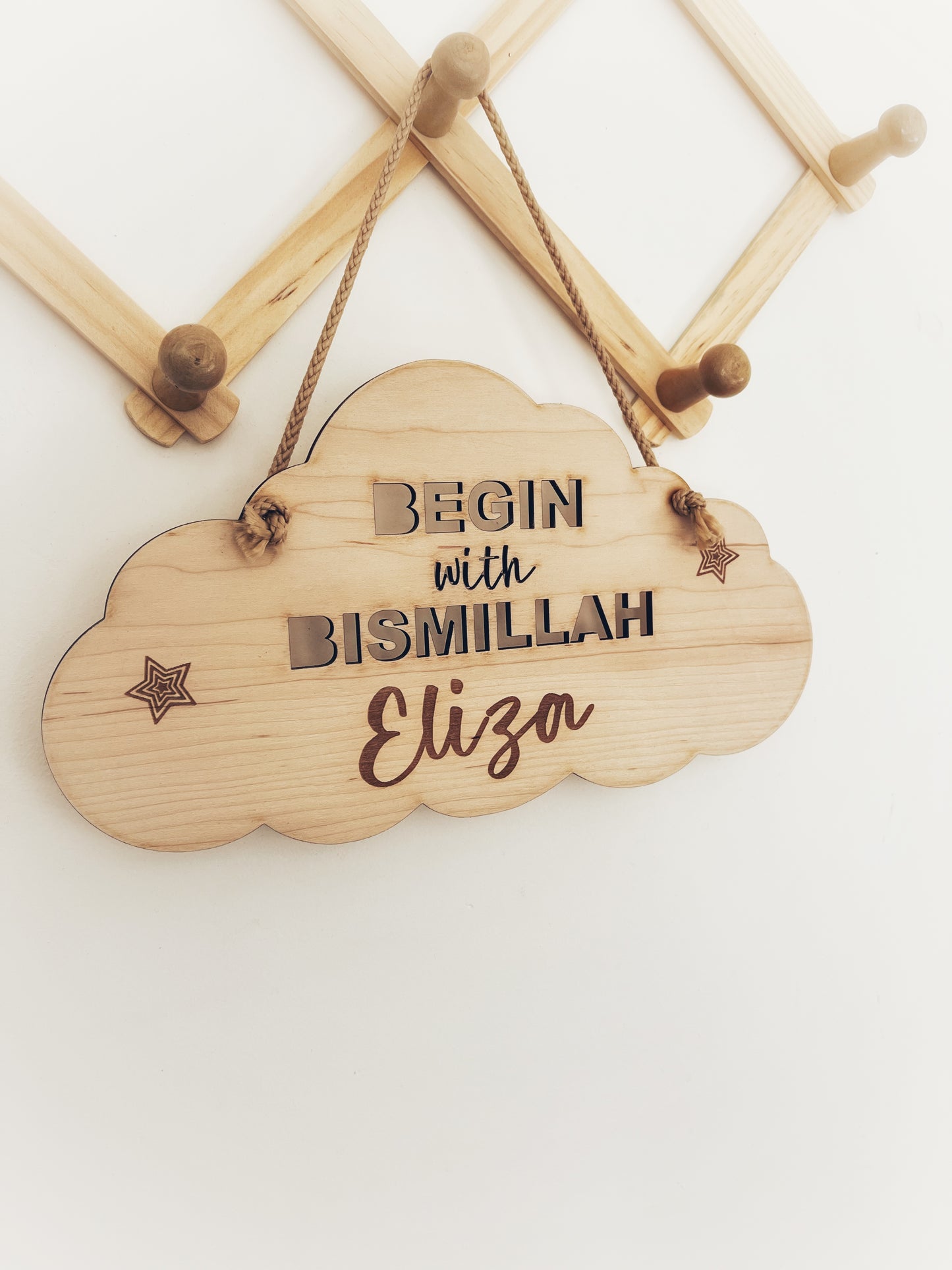 Personalised "Begin with Bismilah hanging cloud"