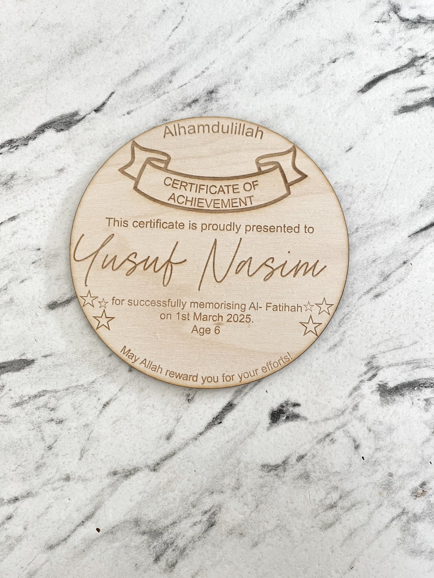Personalised wooden keepsake certificates