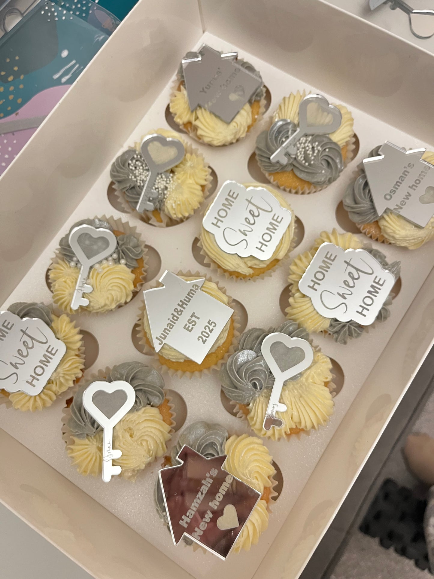 Engraved new home cupcake discs