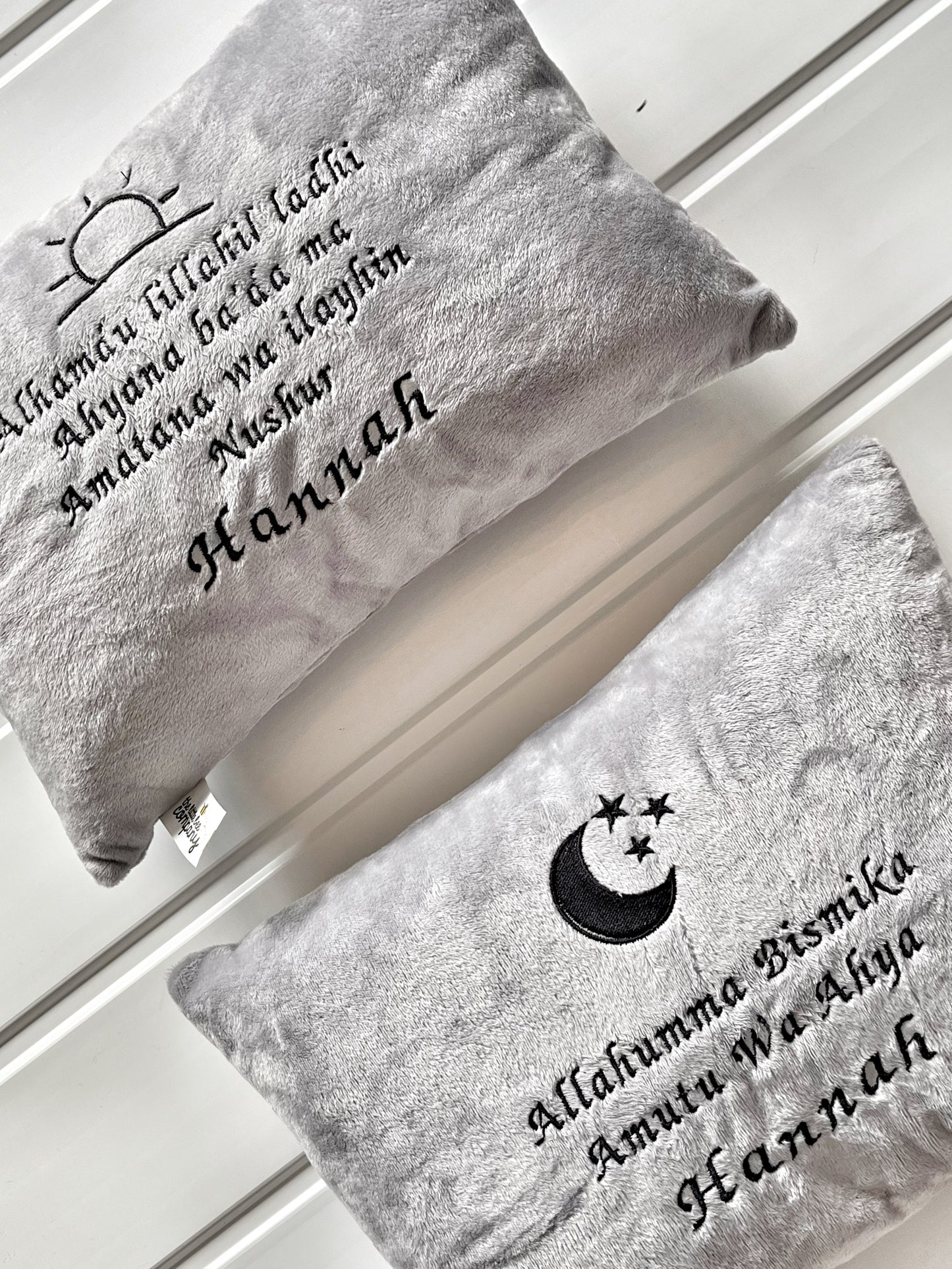 Waking up & Sleeping Dua duo personalised cushions