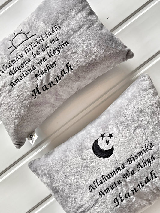 Waking up & Sleeping Dua duo personalised cushions
